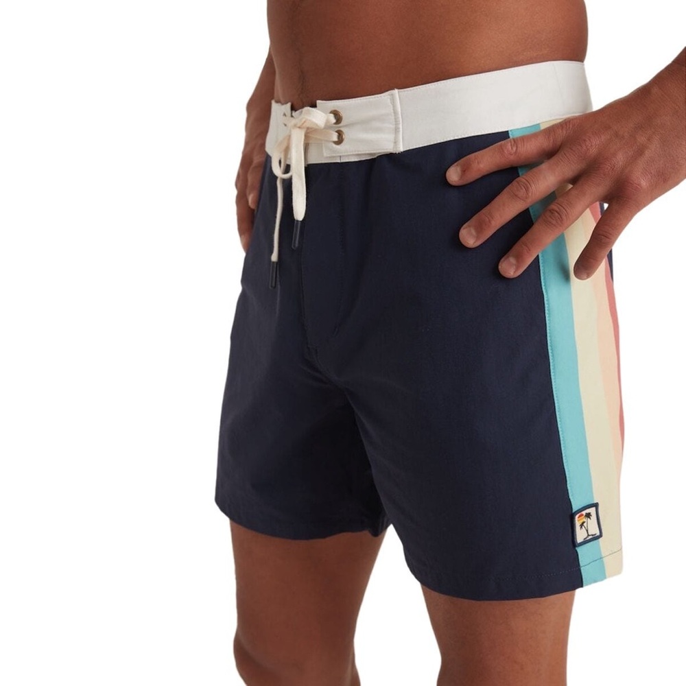 NWT Marine Layer Men’s Striped Board Short, Navy Multi Stripe, Size 36 preppy